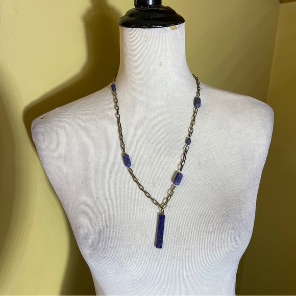AUREUS + ARGENT Necklace Lapis PURPLE Blue  Stone Raw Brass Banana Republic NWT - Picture 10 of 16